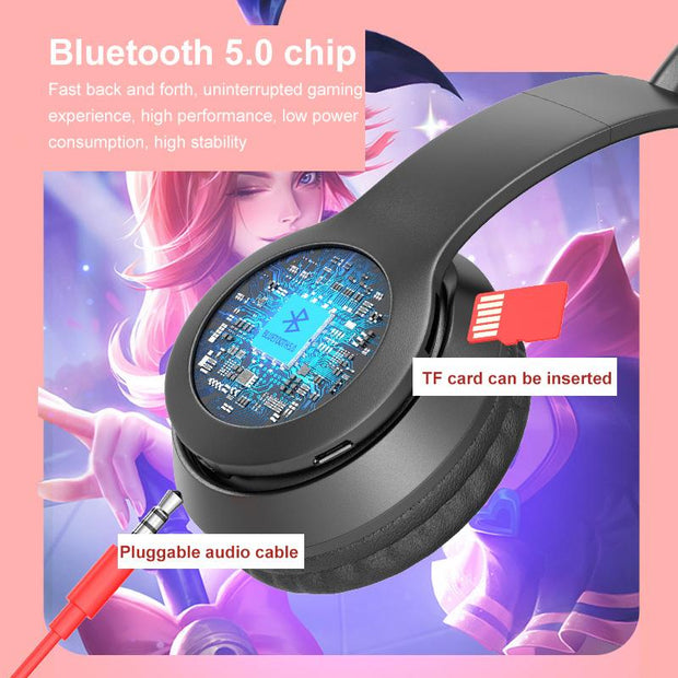 Bluetooth-compatible Glow Light Stereo Bass Headphone